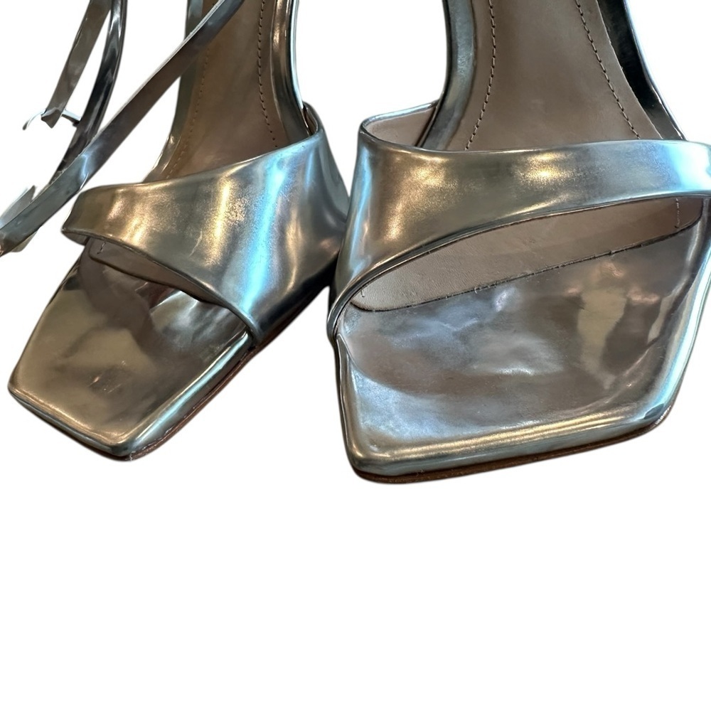 NEW Schutz Bryce Metallic Silver Heels | Ankle Wrap Strappy Sandals | Size 9.5 - Picture 5 of 13